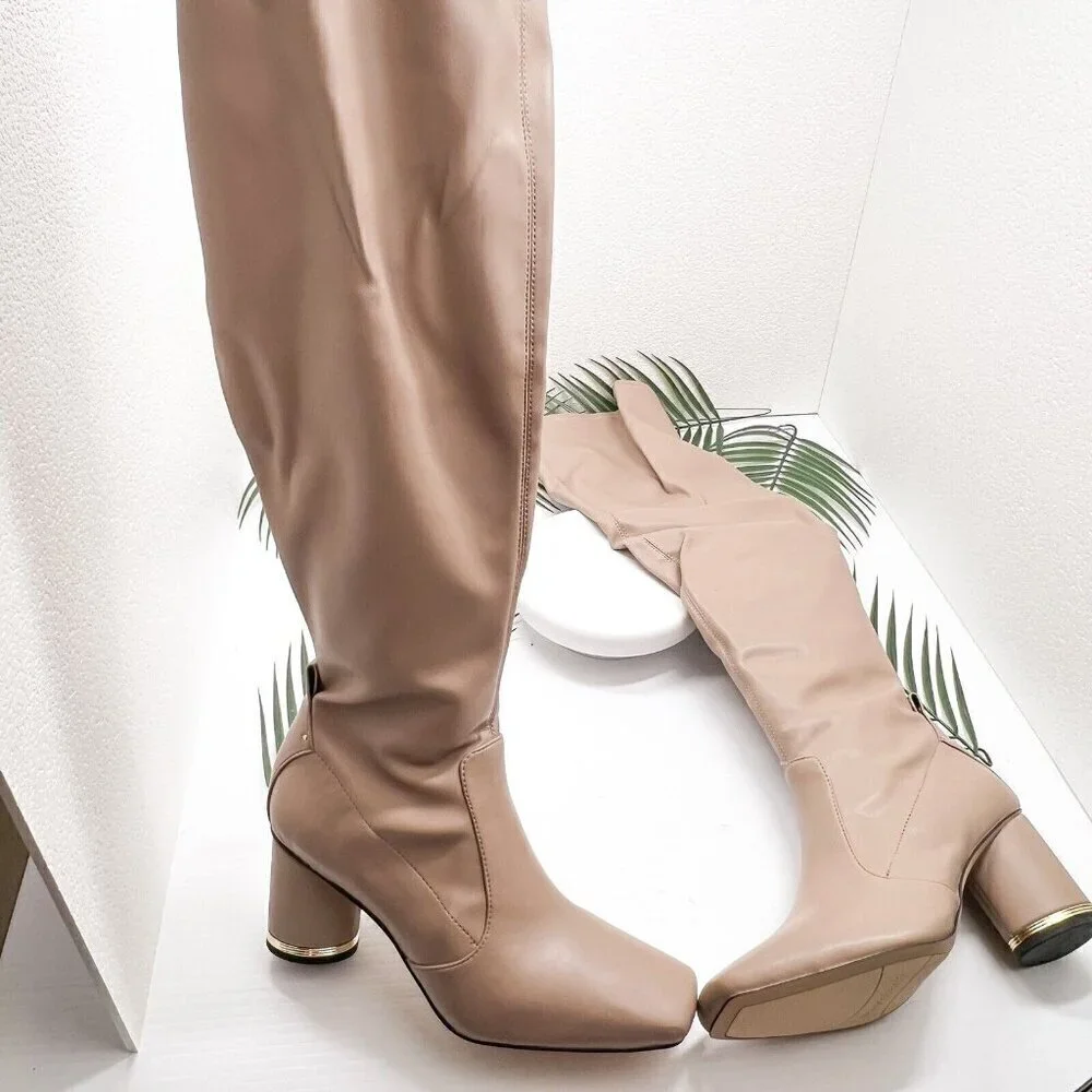 Franco Sarto Pisaboot Wide Calf Over The Knee High Boots Taupe Size 7.5 M NWB